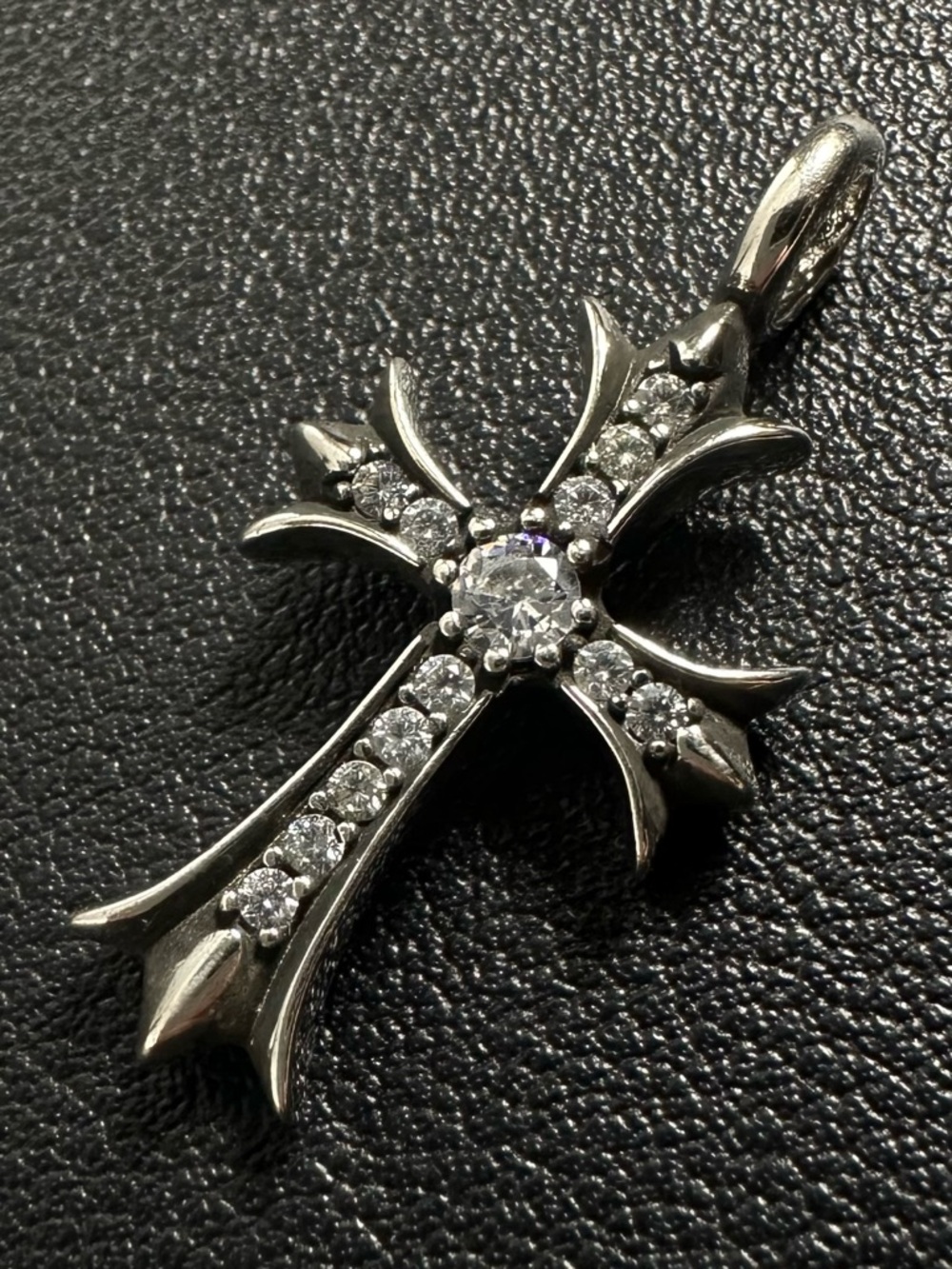 Chrome Hearts Silver Tiny CH Cross Pave Pendant